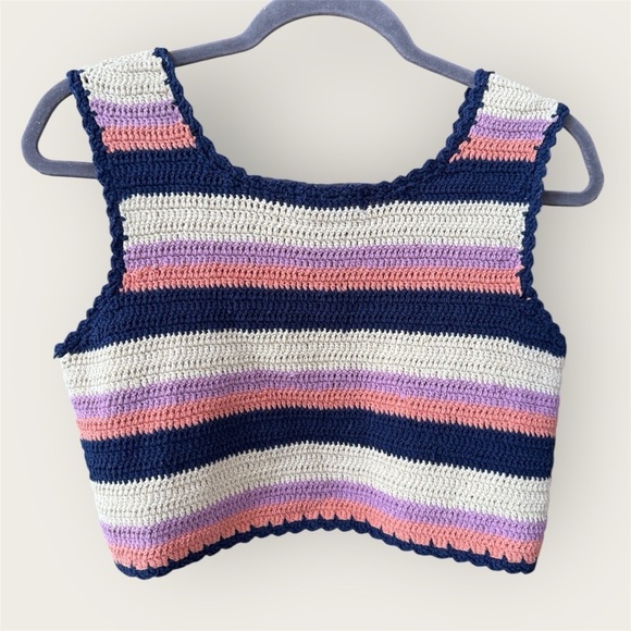 By Together Tops - By Together Striped knit Crochet Tank cropped Top 100% cotton EUC